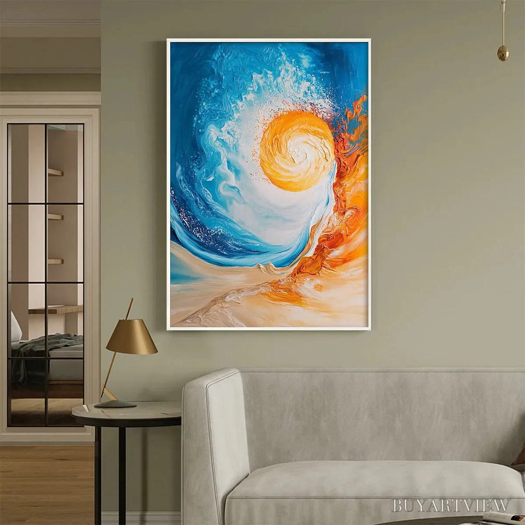 ARTOVITAS Solar Flare – Abstract Ocean Sunrise Impasto Oil Painting - image 5