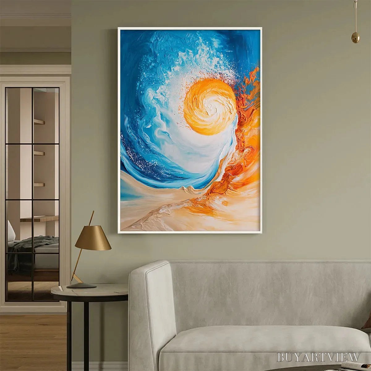 ARTOVITAS Solar Flare – Abstract Ocean Sunrise Impasto Oil Painting - image 5