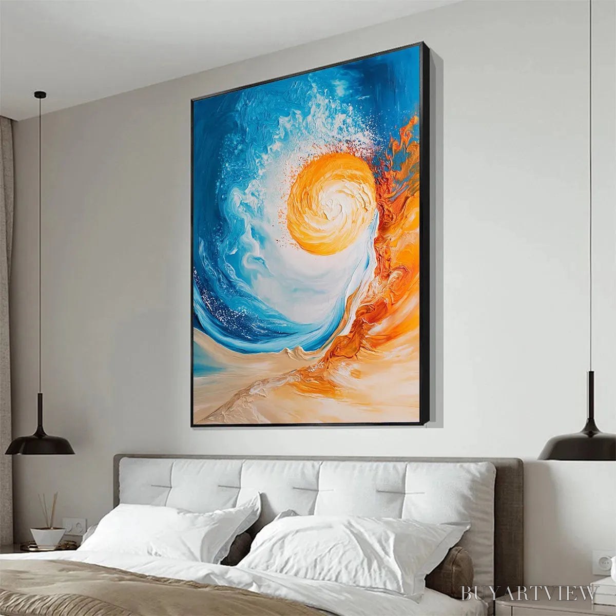 ARTOVITAS Solar Flare – Abstract Ocean Sunrise Impasto Oil Painting - image 6