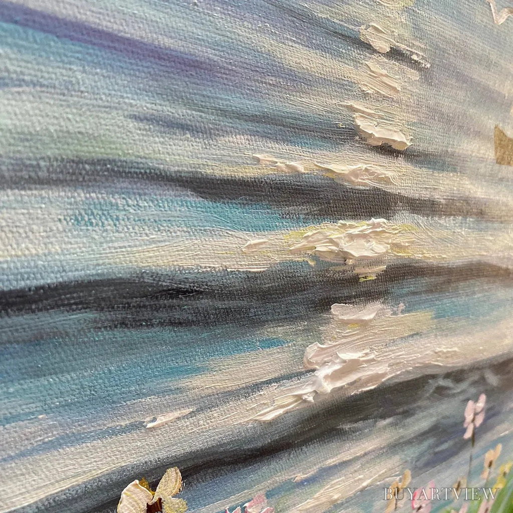 ARTOVITAS Sunset Sail – Coastal Sunset Painting, Sailboat and Wildflowers, Horizontal Canvas, Ocean Decor - image 5