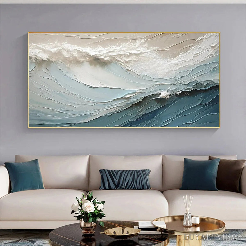 ARTOVITAS Oceanic Symphony – Textured Abstract Wave Oil Painting - image 2