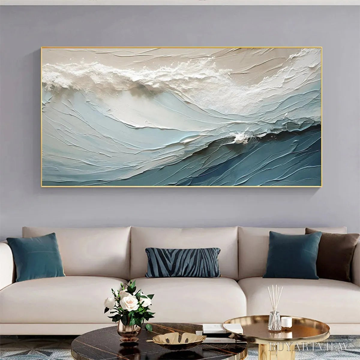 ARTOVITAS Oceanic Symphony – Textured Abstract Wave Oil Painting - image 2