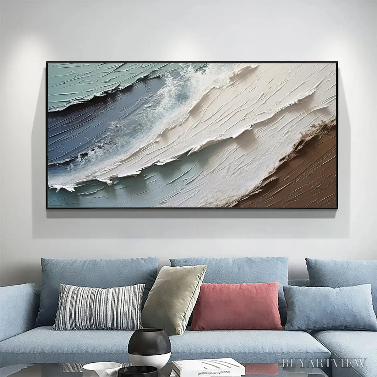 ARTOVITAS Coastal Textures – Panoramic Abstract Seascape, Impasto, Palette Knife - image 2