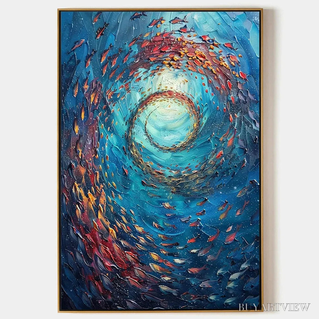 ARTOVITAS Oceanic Vortex – Vertical Fish Painting, Impasto - image 1