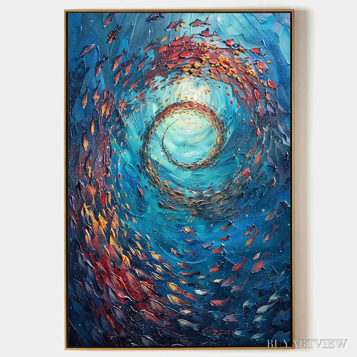 ARTOVITAS Oceanic Vortex – Vertical Fish Painting, Impasto - image 1