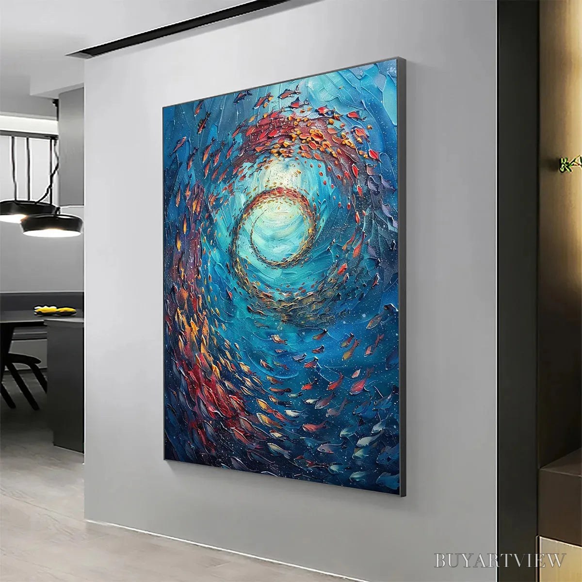 ARTOVITAS Oceanic Vortex – Vertical Fish Painting, Impasto - image 2