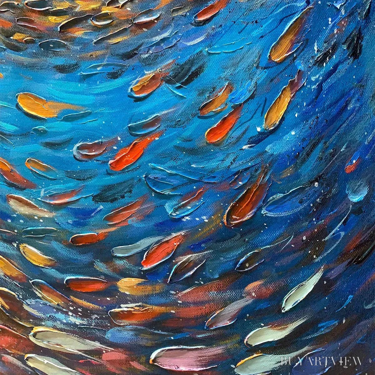 ARTOVITAS Oceanic Vortex – Vertical Fish Painting, Impasto - image 3