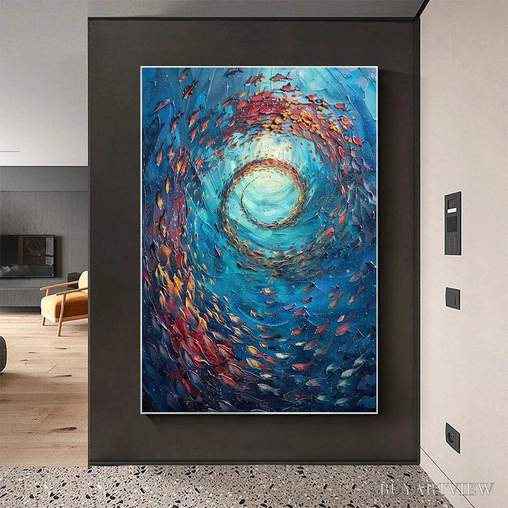 ARTOVITAS Oceanic Vortex – Vertical Fish Painting, Impasto - image 4