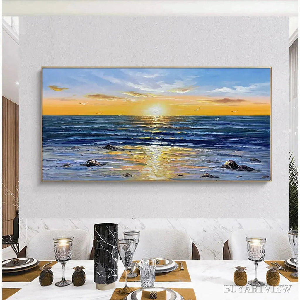 ARTOVITAS Sunkissed Shores – Panoramic Beach Sunset Painting - image 2