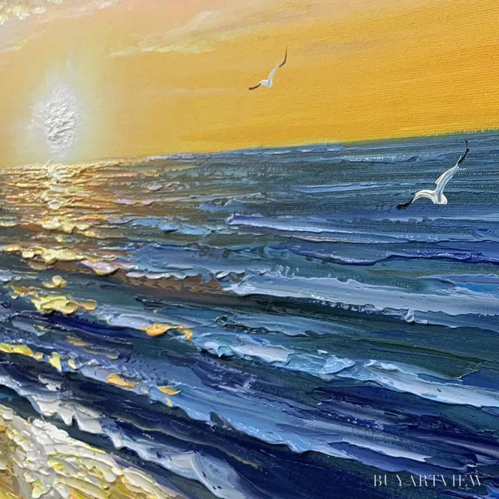 ARTOVITAS Sunkissed Shores – Panoramic Beach Sunset Painting - image 3