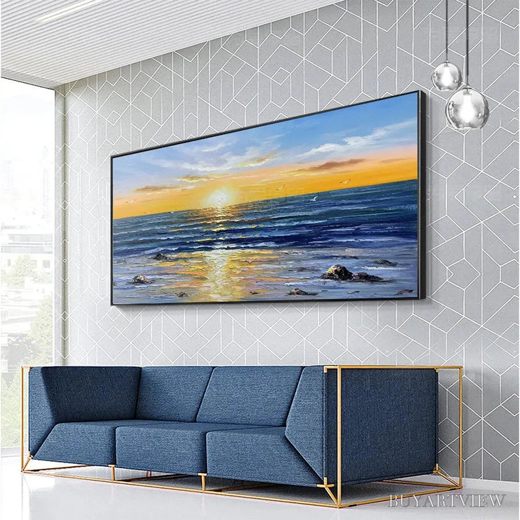 ARTOVITAS Sunkissed Shores – Panoramic Beach Sunset Painting - image 4