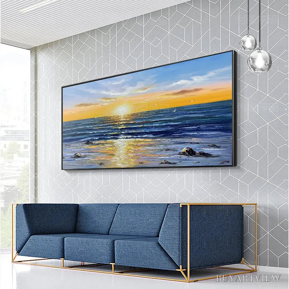 ARTOVITAS Sunkissed Shores – Panoramic Beach Sunset Painting - image 4