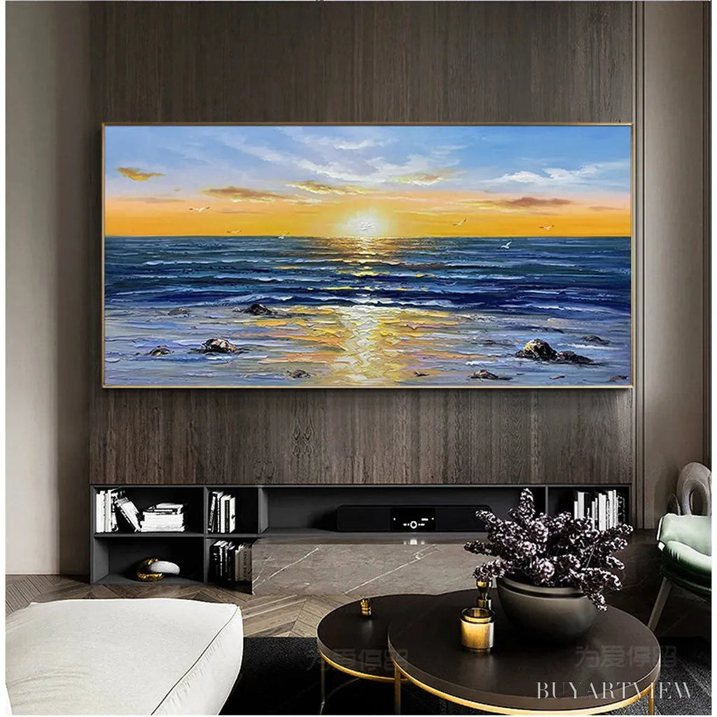 ARTOVITAS Sunkissed Shores – Panoramic Beach Sunset Painting - image 5
