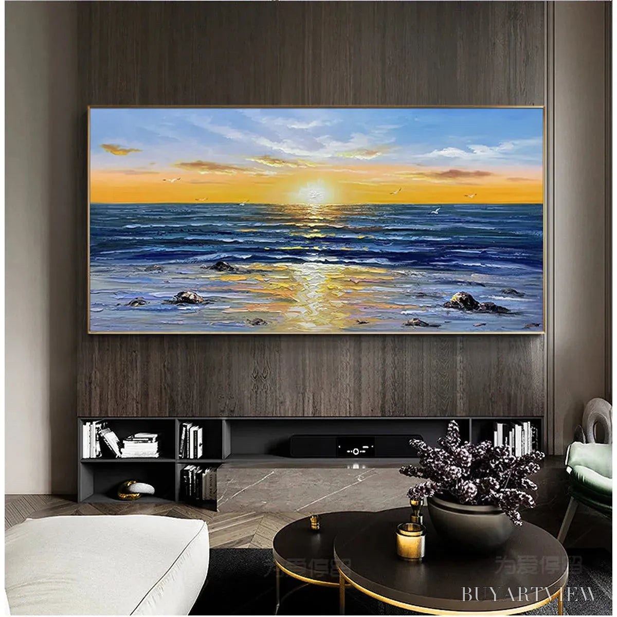ARTOVITAS Sunkissed Shores – Panoramic Beach Sunset Painting - image 5