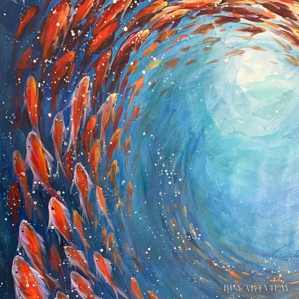 ARTOVITAS Coral Swirl – Vertical Fish Painting, Colorful, Ocean - image 3