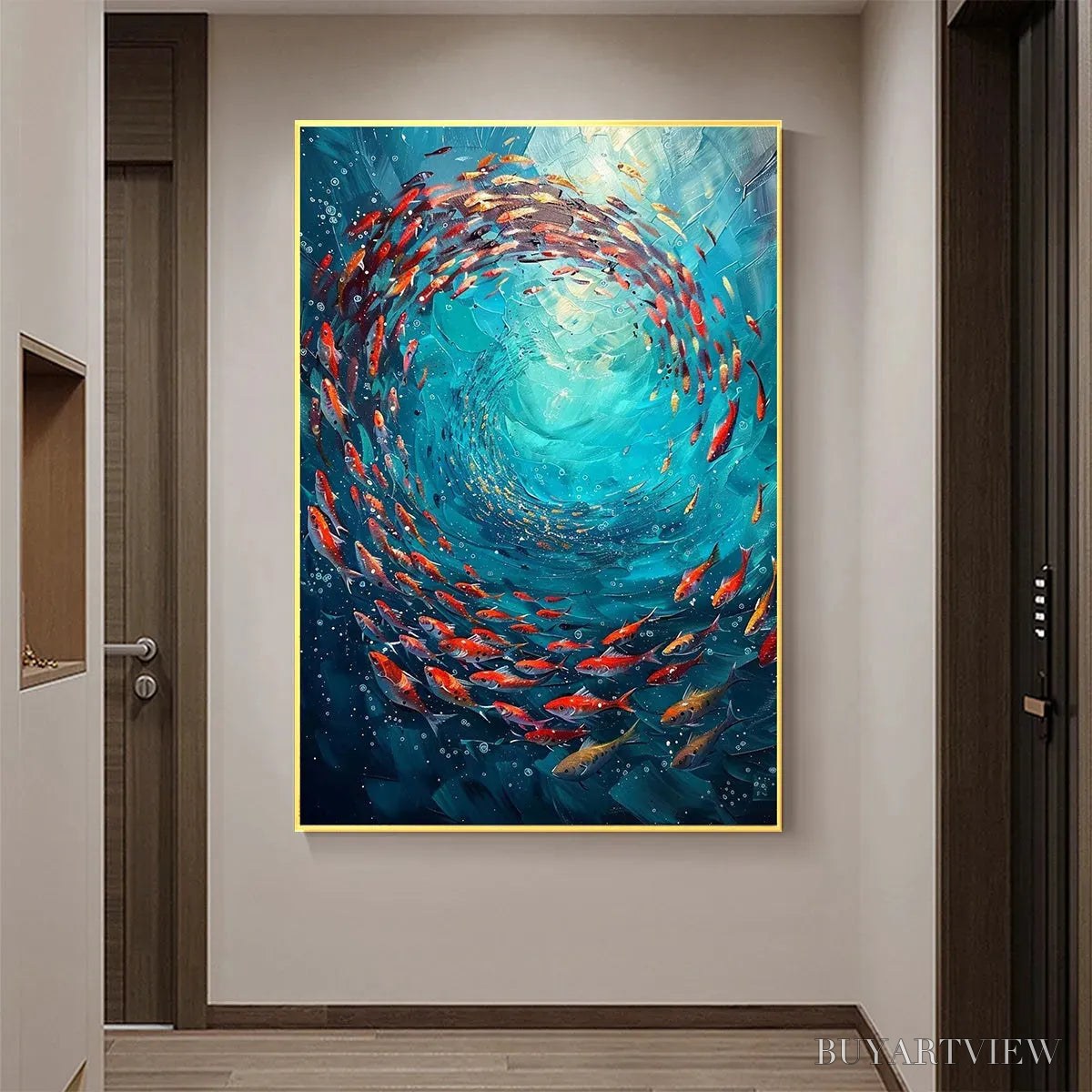 ARTOVITAS Coral Swirl – Vertical Fish Painting, Colorful, Ocean - image 4