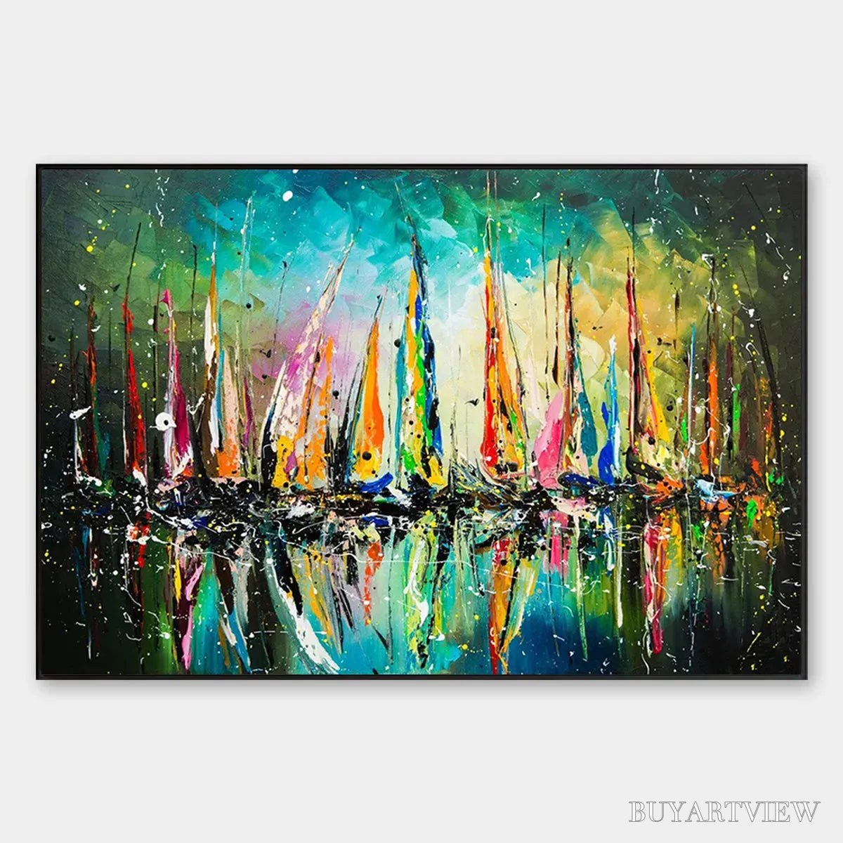 ARTOVITAS Vivid Regatta – Panoramic Sailboat Painting - image 1