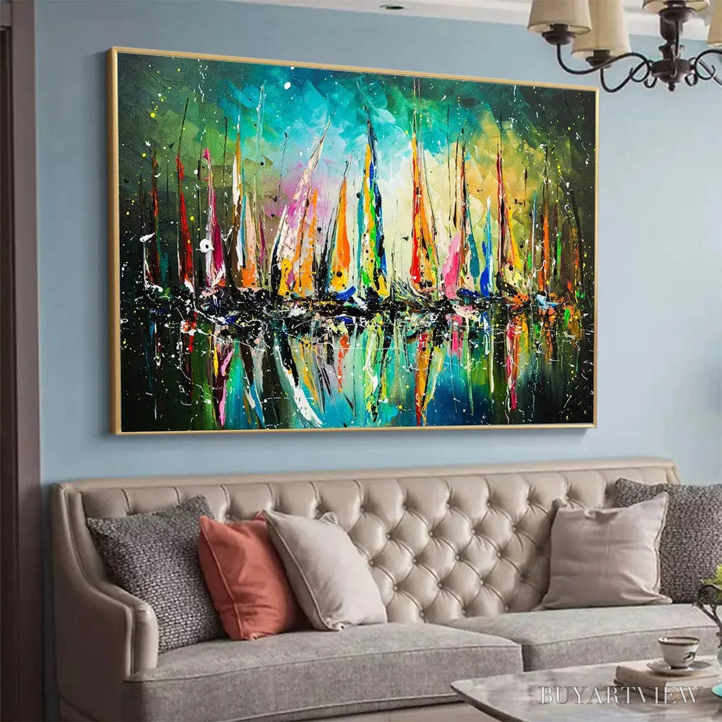 ARTOVITAS Vivid Regatta – Panoramic Sailboat Painting - image 2