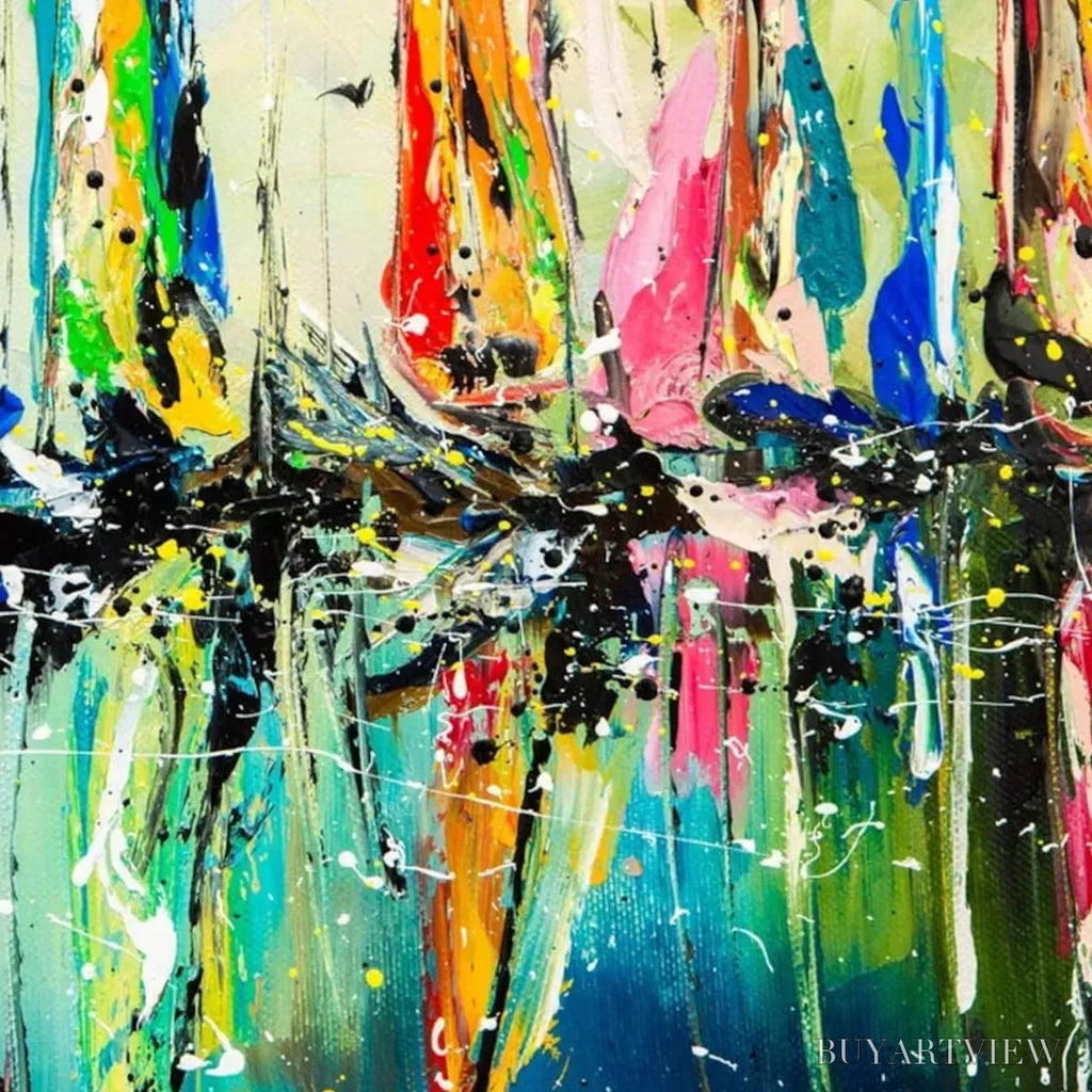 ARTOVITAS Vivid Regatta – Panoramic Sailboat Painting - image 3