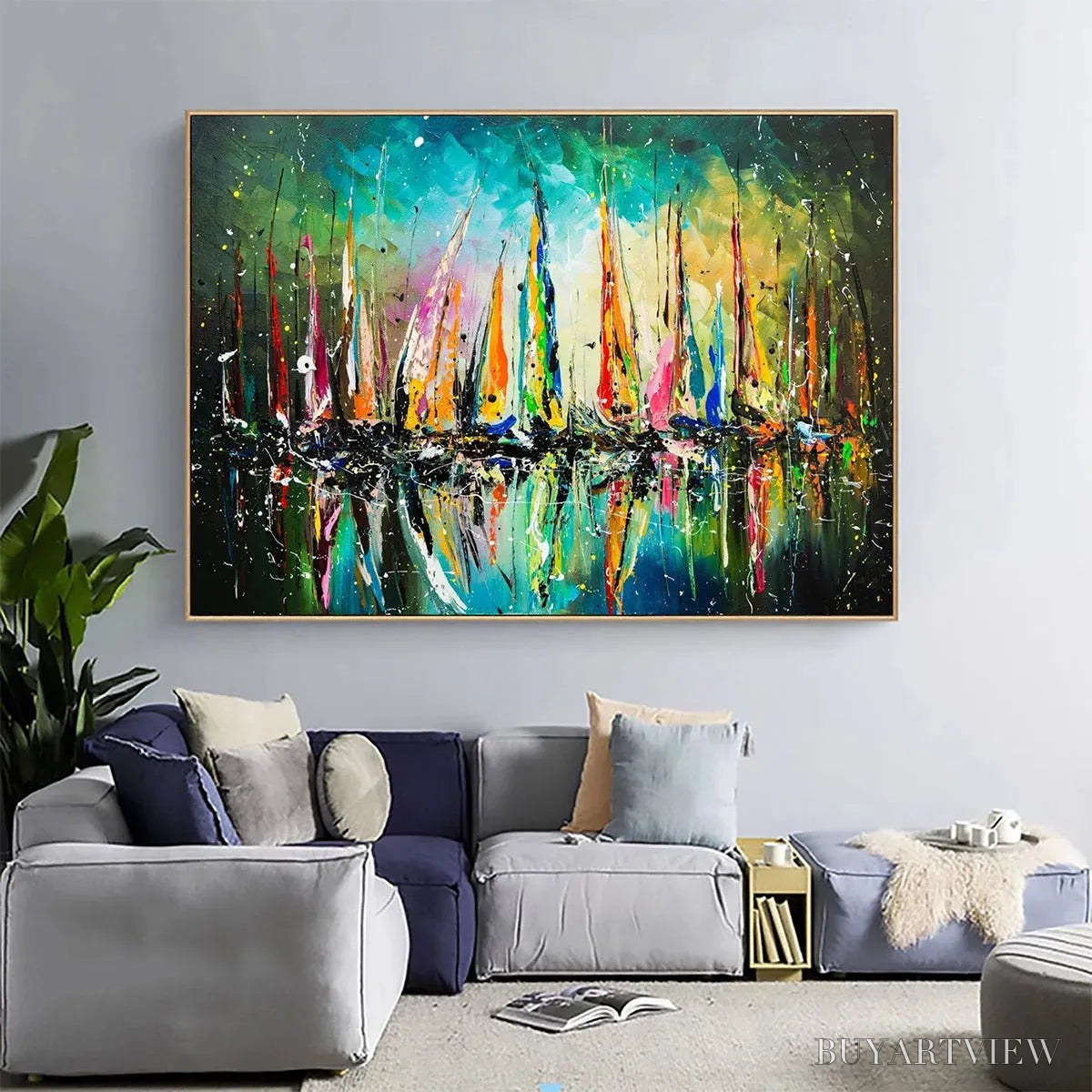 ARTOVITAS Vivid Regatta – Panoramic Sailboat Painting - image 4