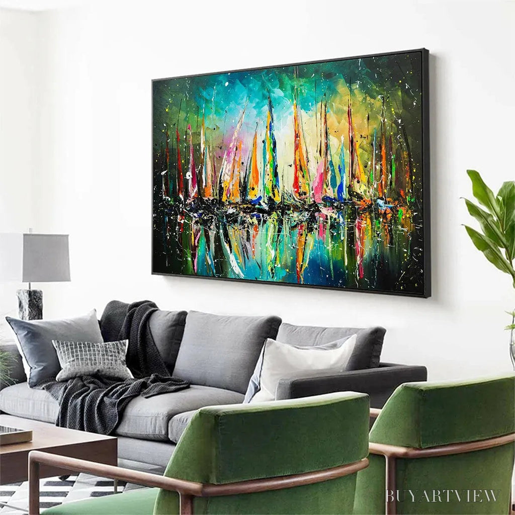 ARTOVITAS Vivid Regatta – Panoramic Sailboat Painting - image 5
