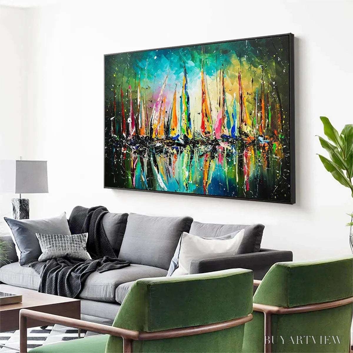 ARTOVITAS Vivid Regatta – Panoramic Sailboat Painting - image 5