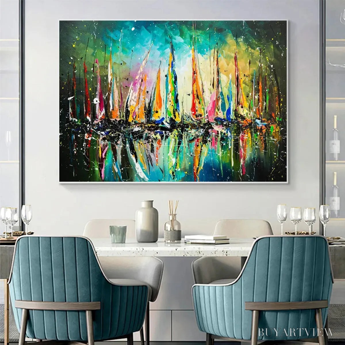 ARTOVITAS Vivid Regatta – Panoramic Sailboat Painting - image 6