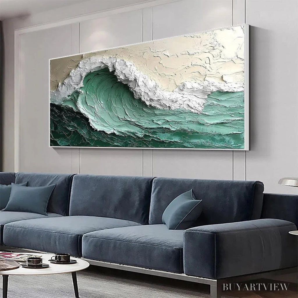 ARTOVITAS Emerald Crest – Textured Green Wave Impasto Oil Painting - image 3