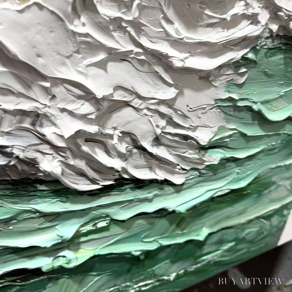 ARTOVITAS Emerald Crest – Textured Green Wave Impasto Oil Painting - image 6