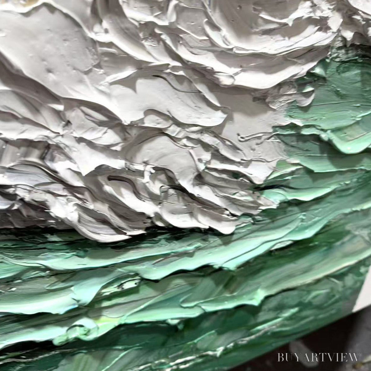 ARTOVITAS Emerald Crest – Textured Green Wave Impasto Oil Painting - image 6