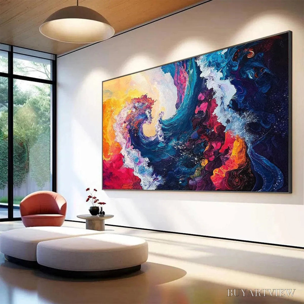 ARTOVITAS Chromatic Crest – Colorful Abstract Wave Oil Painting - image 3