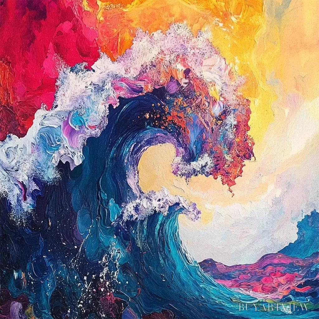 ARTOVITAS Chromatic Crest – Colorful Abstract Wave Oil Painting - image 4