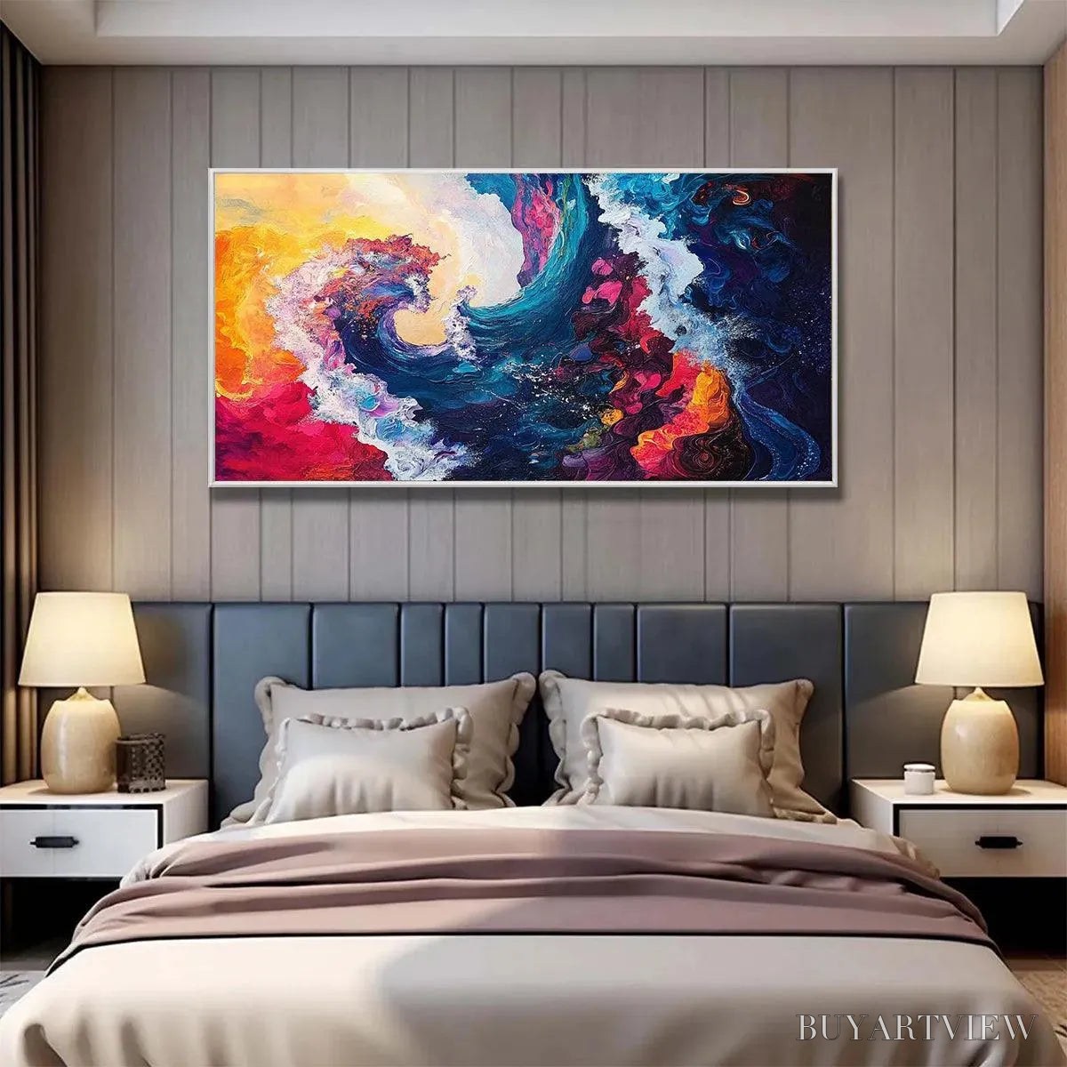 ARTOVITAS Chromatic Crest – Colorful Abstract Wave Oil Painting - image 5