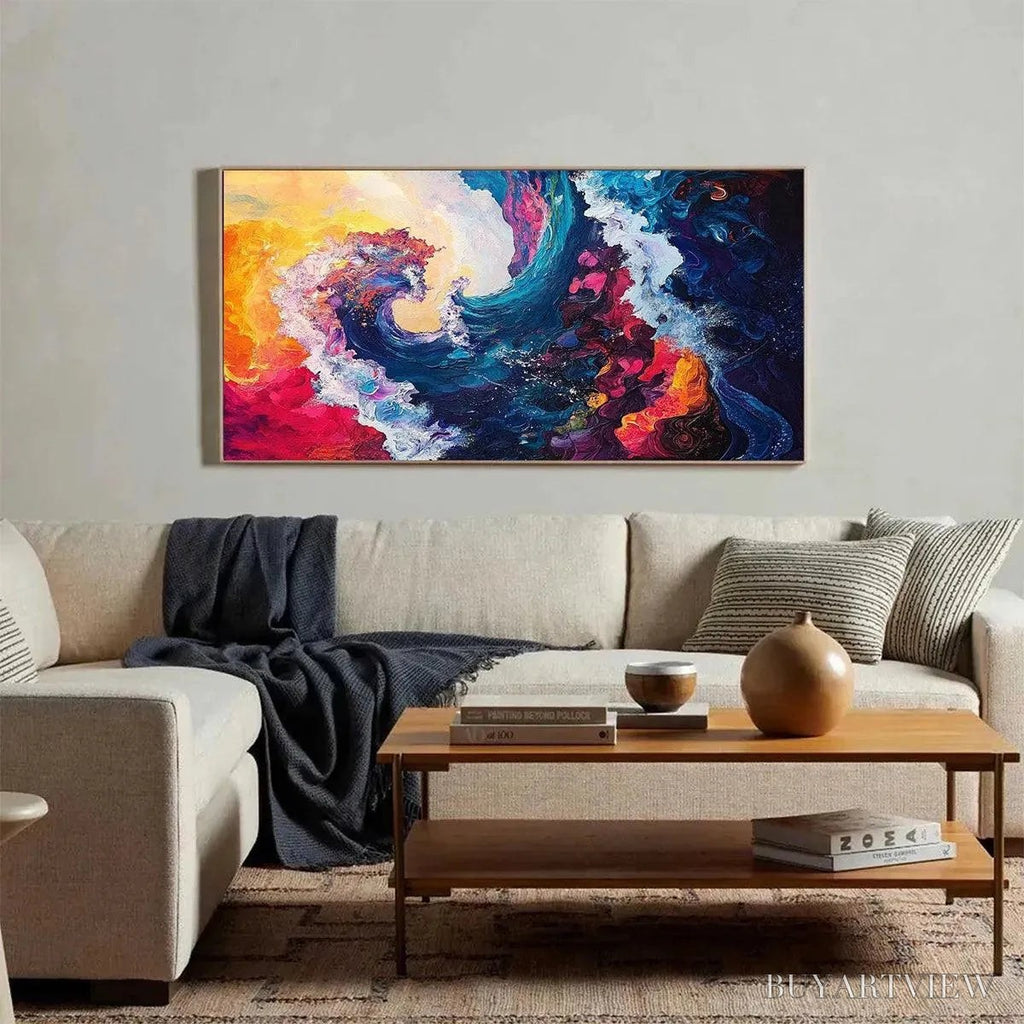 ARTOVITAS Chromatic Crest – Colorful Abstract Wave Oil Painting - image 6