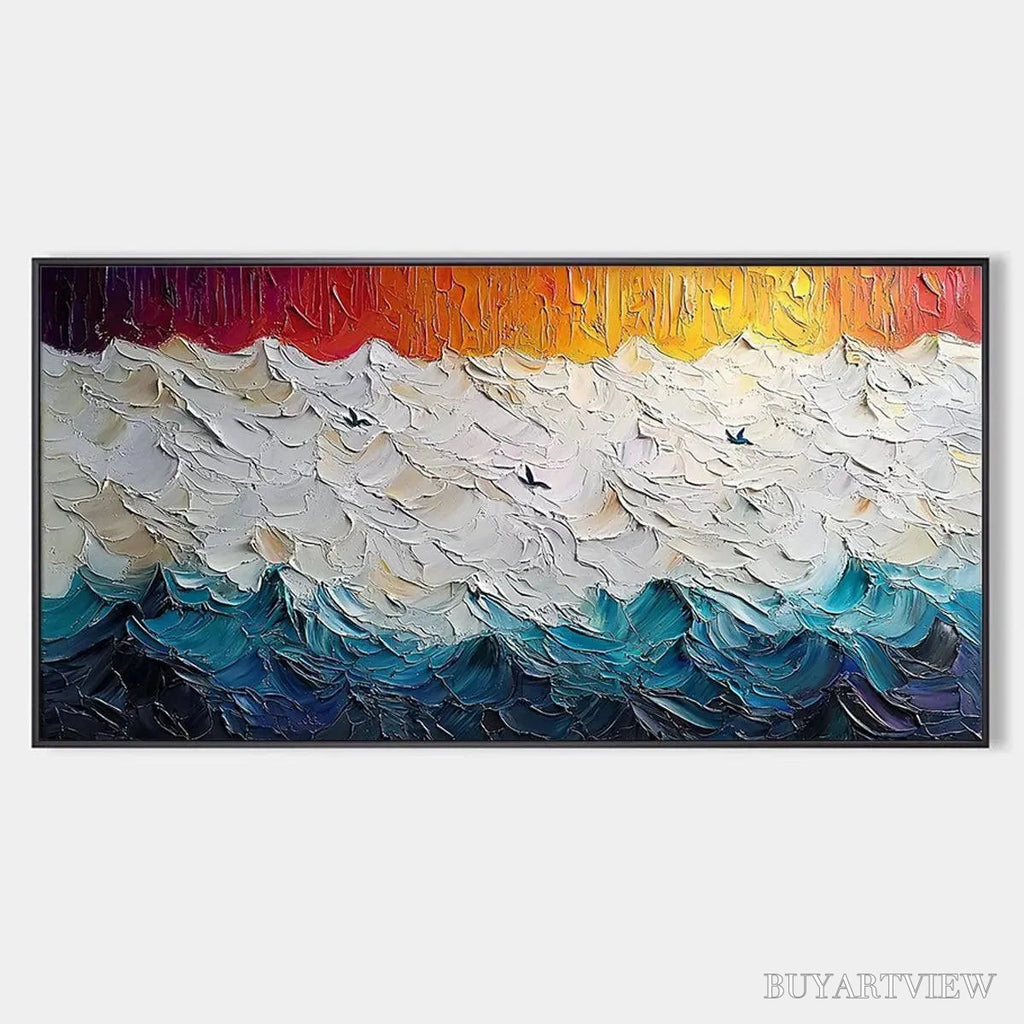 ARTOVITAS Stormy Skies – Panoramic Ocean Painting, Impasto, Palette Knife - image 1