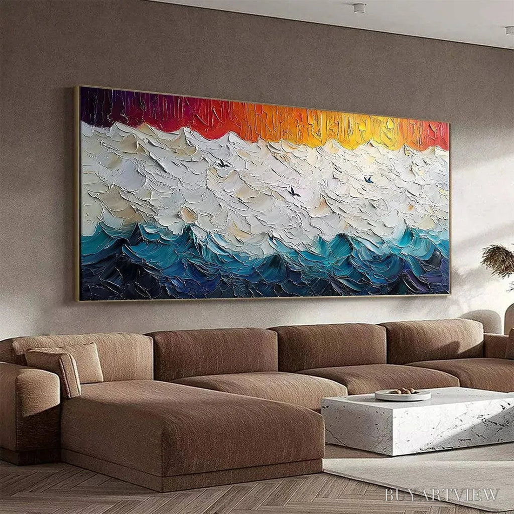 ARTOVITAS Stormy Skies – Panoramic Ocean Painting, Impasto, Palette Knife - image 3