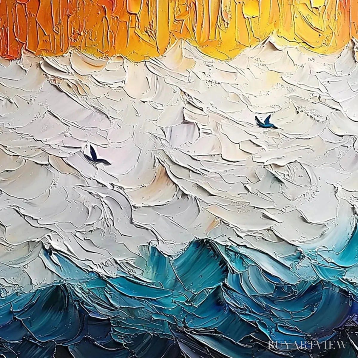 ARTOVITAS Stormy Skies – Panoramic Ocean Painting, Impasto, Palette Knife - image 4