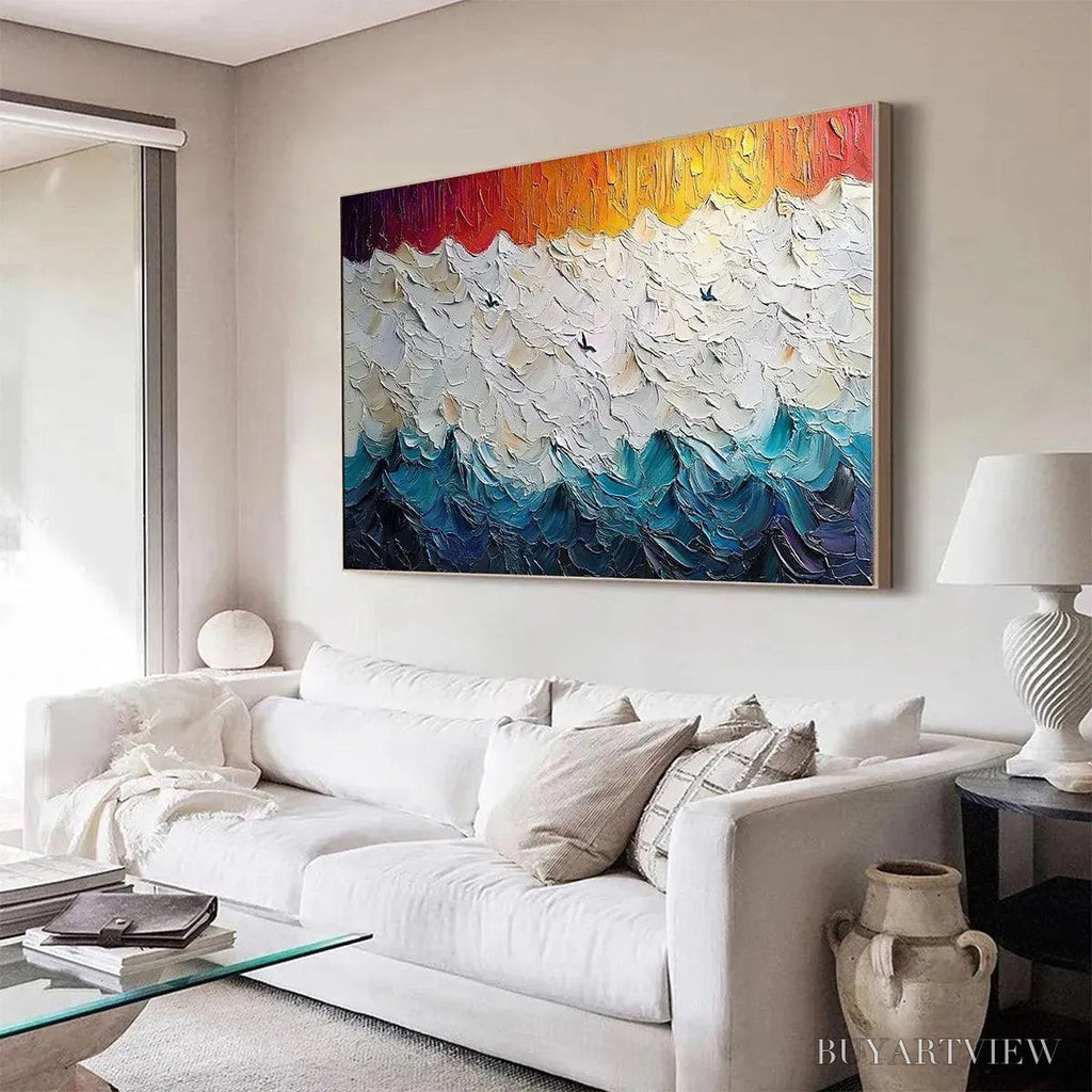 ARTOVITAS Stormy Skies – Panoramic Ocean Painting, Impasto, Palette Knife - image 5