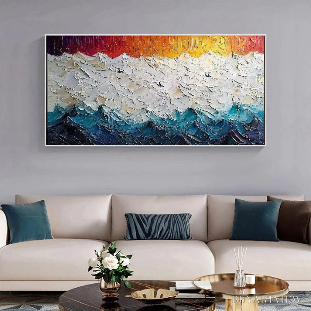 ARTOVITAS Stormy Skies – Panoramic Ocean Painting, Impasto, Palette Knife - image 6