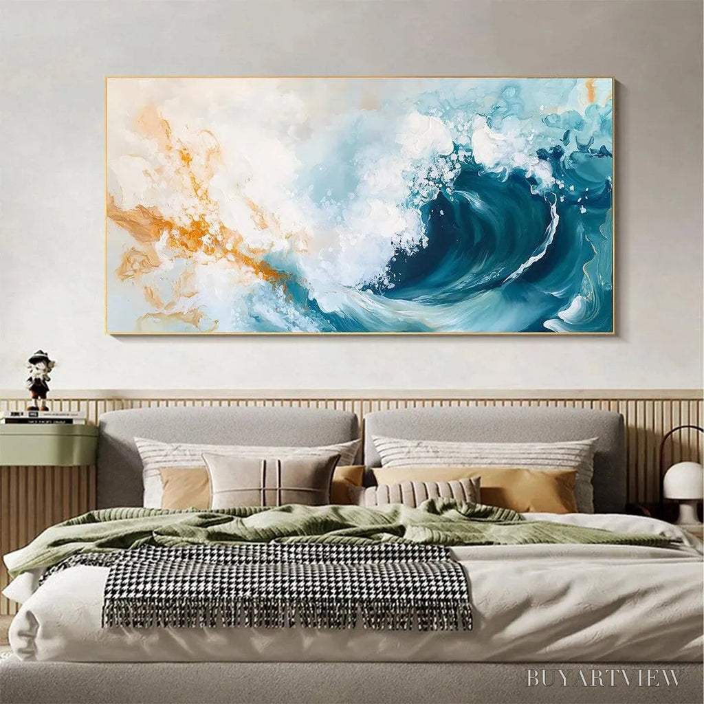 ARTOVITAS Aquamarine Crest – Panoramic Abstract Ocean Wave Painting - image 6