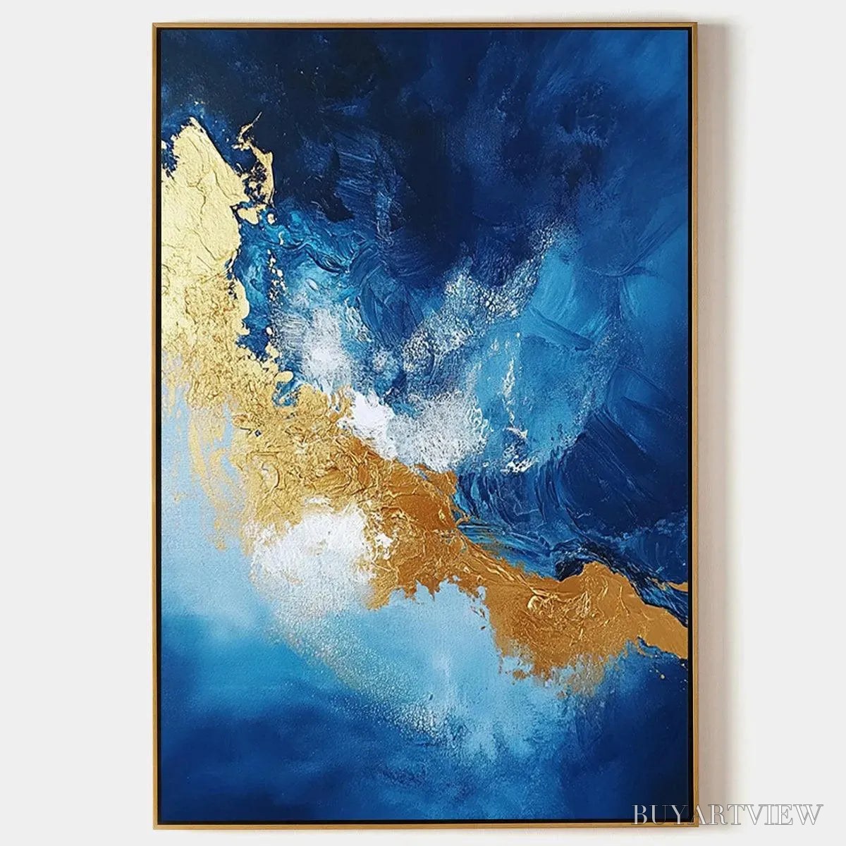 ARTOVITAS Golden Tide – Vertical Abstract Painting, Blue, Gold - image 1