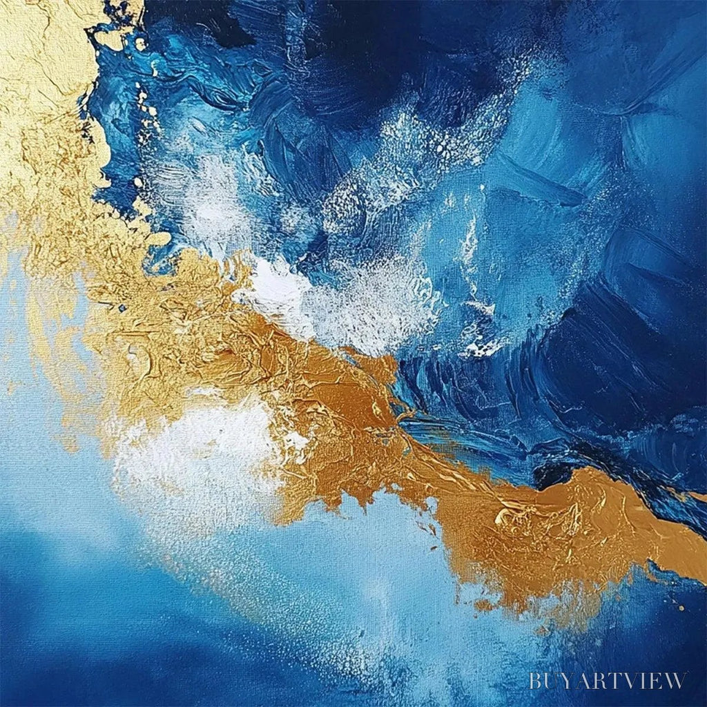 ARTOVITAS Golden Tide – Vertical Abstract Painting, Blue, Gold - image 4