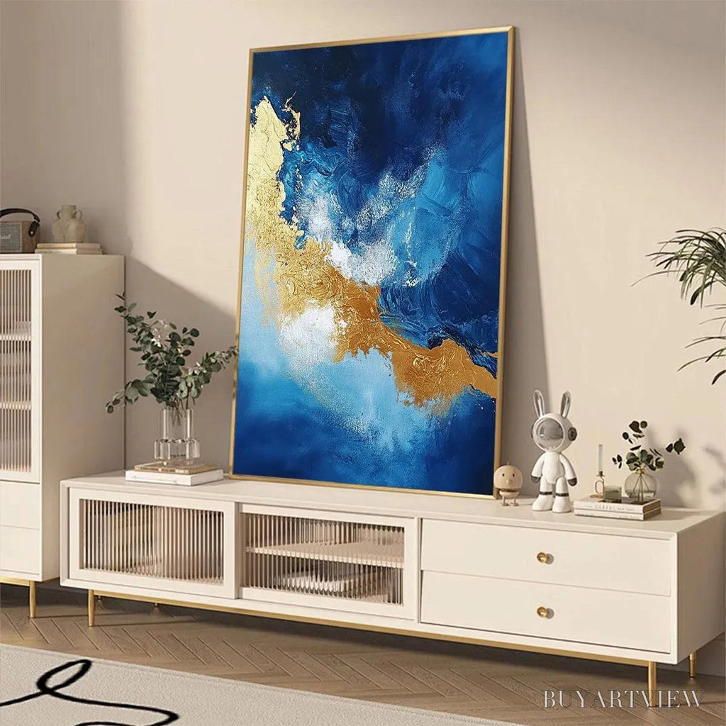 ARTOVITAS Golden Tide – Vertical Abstract Painting, Blue, Gold - image 5