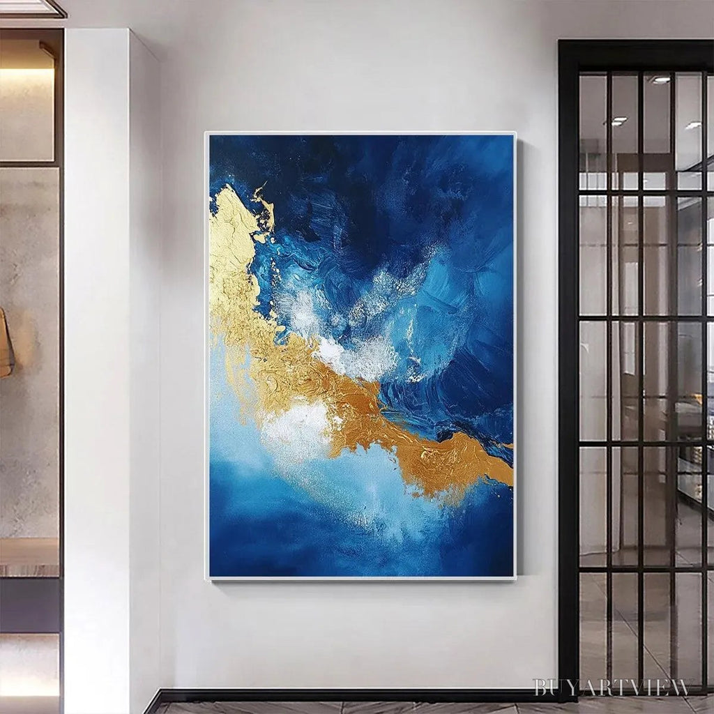 ARTOVITAS Golden Tide – Vertical Abstract Painting, Blue, Gold - image 6