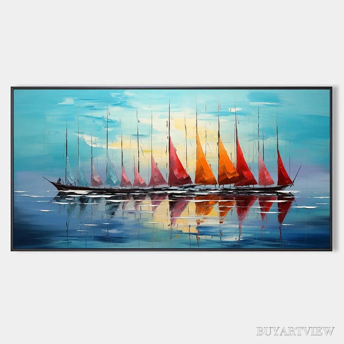 ARTOVITAS Sailing Into Sunset – Panoramic Sailboat Painting - image 1
