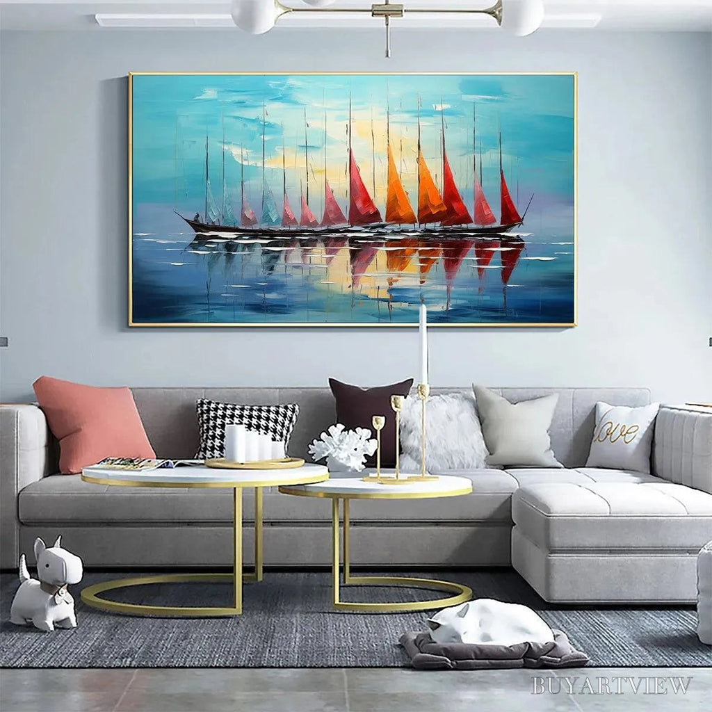 ARTOVITAS Sailing Into Sunset – Panoramic Sailboat Painting - image 2