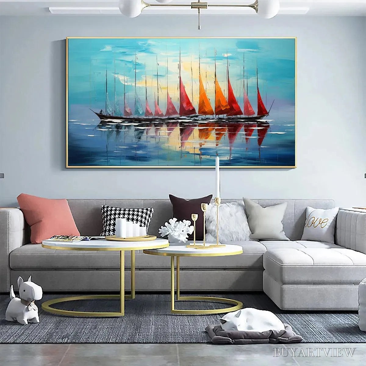 ARTOVITAS Sailing Into Sunset – Panoramic Sailboat Painting - image 2
