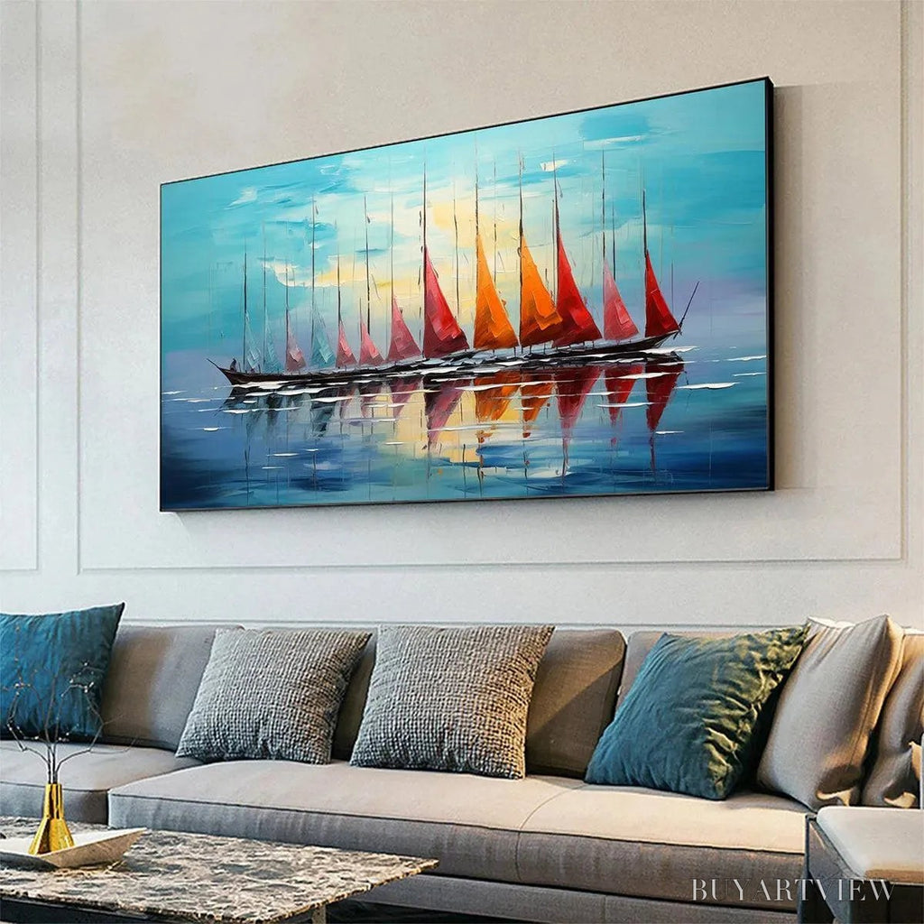 ARTOVITAS Sailing Into Sunset – Panoramic Sailboat Painting - image 3