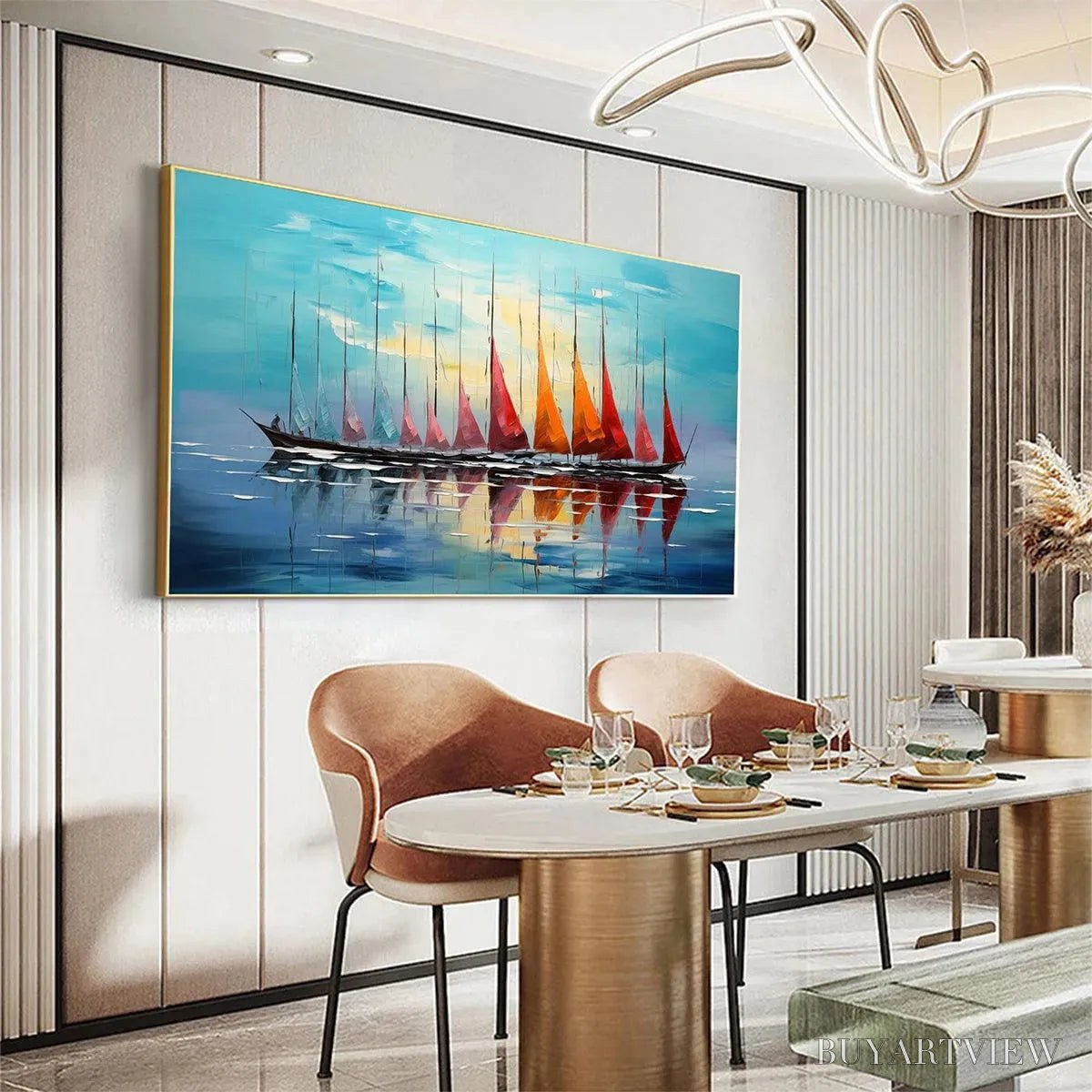 ARTOVITAS Sailing Into Sunset – Panoramic Sailboat Painting - image 4