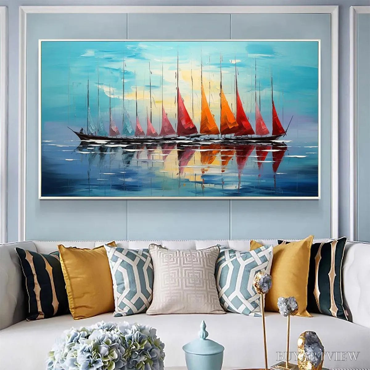 ARTOVITAS Sailing Into Sunset – Panoramic Sailboat Painting - image 5